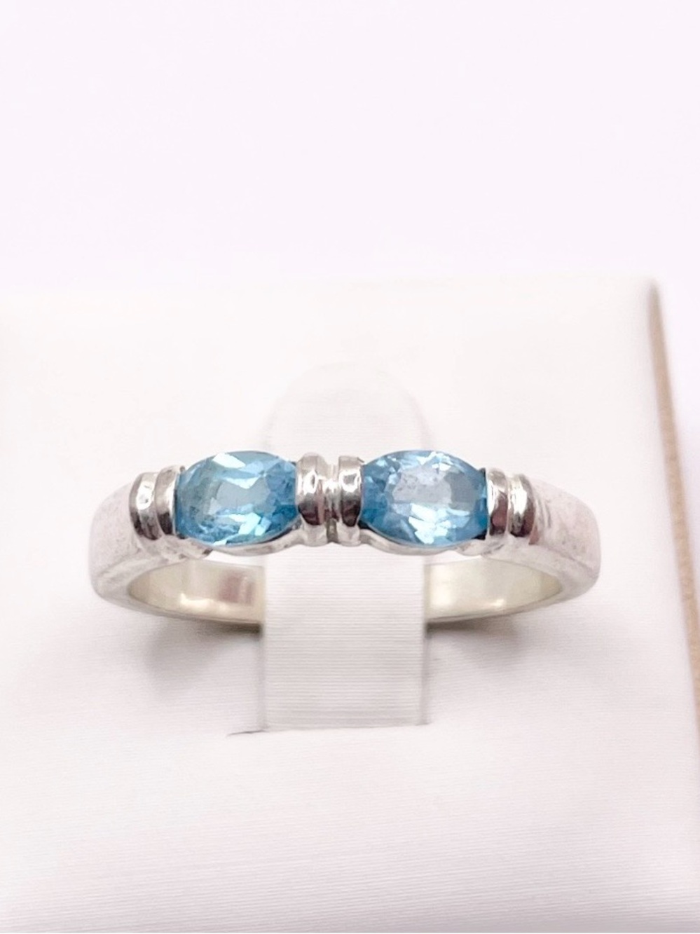 Size 9 Sterling Silver Blue Topaz Two-Stone Ring